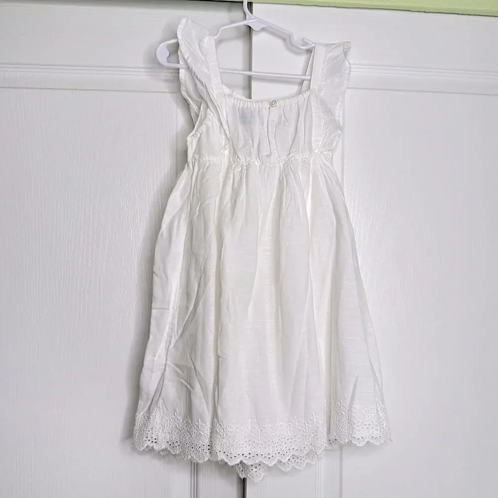 Old Navy White Floral Embroidered Kids Dress Ruffled Cotton Blend Sleeveless 5T